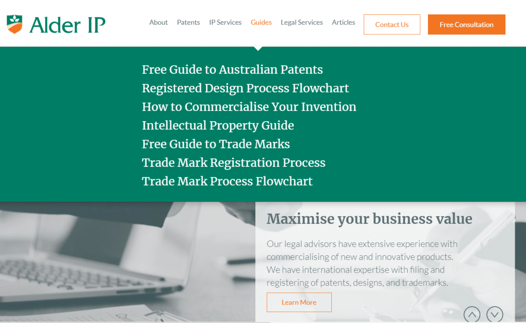 Alder IP Lawyers website screenshot